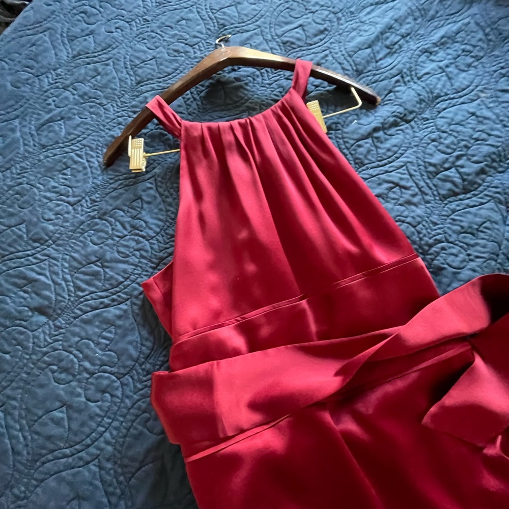 Red silk top bare shoulders with red sash